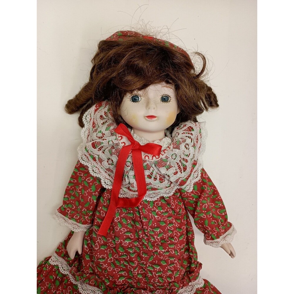 Porcelain Doll 17" Red Crushed Christmas Dress Pattern